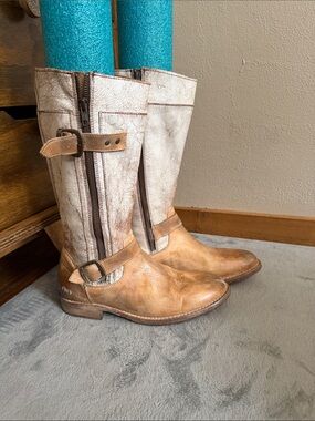 BED|STU Two-Tone Tan and Cream Leather Riding Boots
